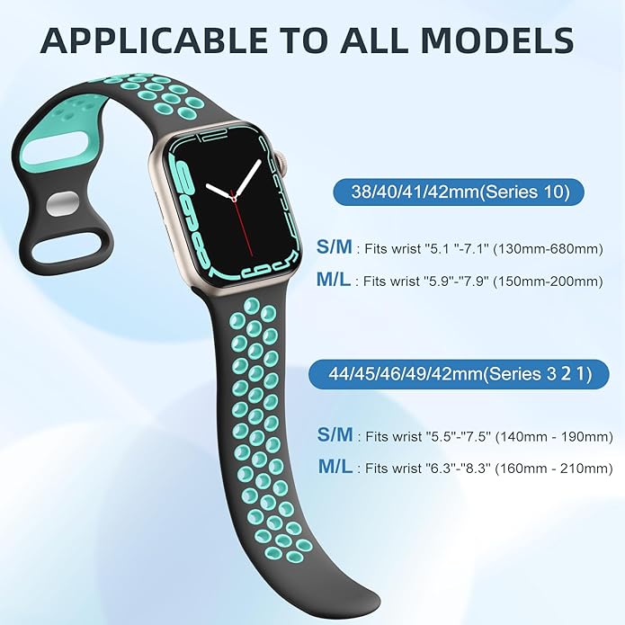 Lerobo 5 Pack Sport Band Compatible for Apple Watch Band 46mm 44mm 45mm 49mm 42mm 41mm 40mm 38mm Men Women, Breathable Silicone Strap for iWatch Series 11 10 9 8 7 6 5 4 3 2 SE 3 2nd Gen Ultra 3 2 1 - Image 12