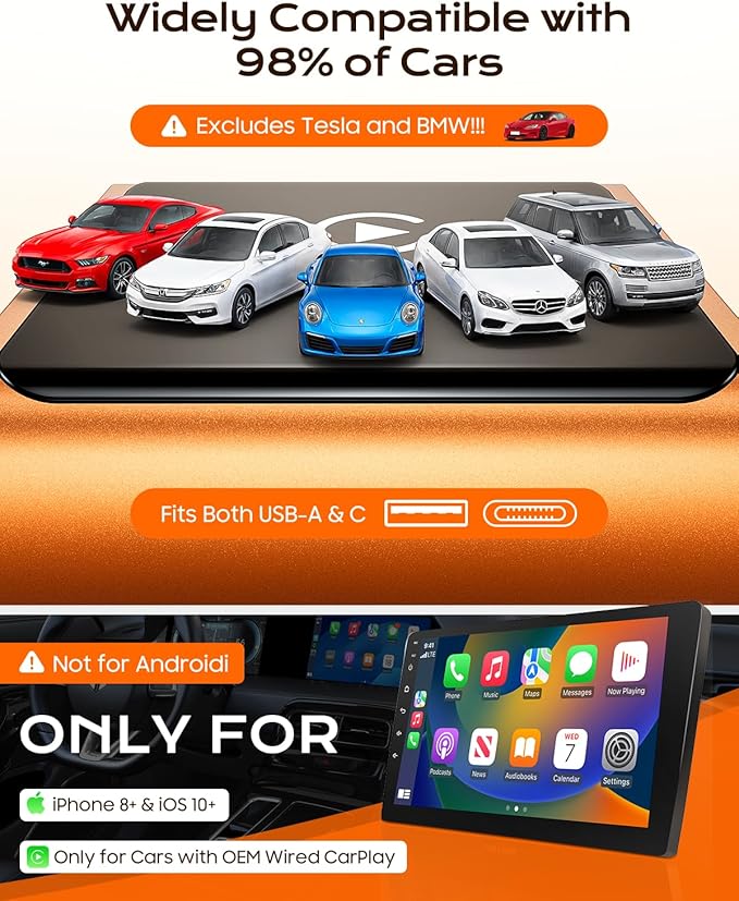2026 Wireless CarPlay Adapter for Apple Only, Upgrade Mini Aluminium Car Play Adapter Converts Wired to Wireless CarPlay for iPhone, Plug & Play, Auto Connect Fast and Stable, with USB-C, CosmicOrange - Image 5