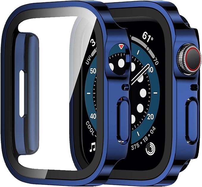 Amizee 2 Pack Compatible with Apple Watch Case 40mm Series 6/5/4/SE with Built-in Screen Protector, Hard PC Case Straight Edge Ultra Thin Anti-Scratch Protective Cover for iWatch 40mm (Blue/Clear) by Amizee