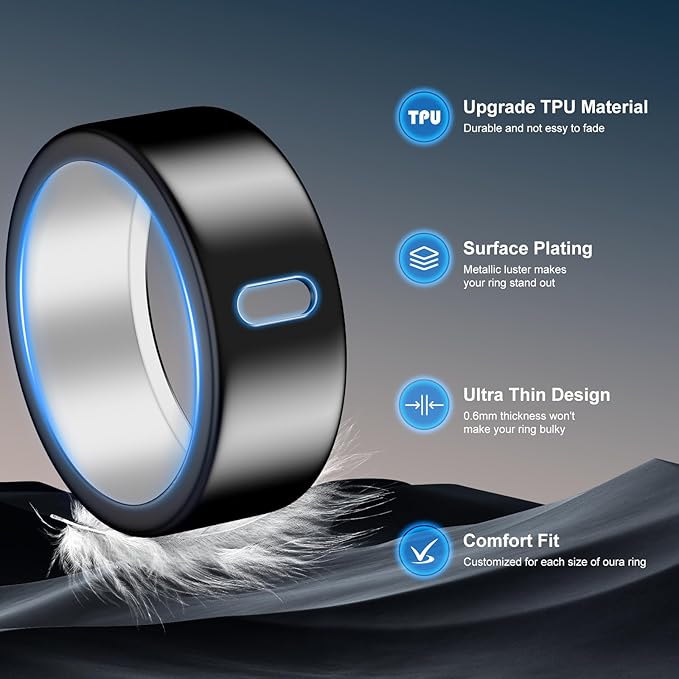 Cover Compatible for Oura Ring Gen 4/Gen 3 Horizon/Gen 3 Heritage,(NOT Compatible with Oura Ring 4-Ceramic), Charging Directly,Rugged TPU Finger Protector for Workout Women Men-Black+Blue -Size 11 - Image 4
