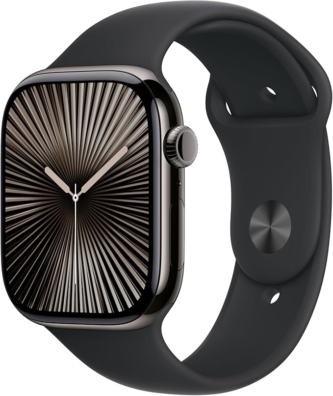 Apple Watch Series 10 [GPS + Cellular 46mm case] Smartwatch with Slate Titanium Case with Black Sport Band - S/M. Fitness Tracker, ECG App, Always-On Retina Display, Water Resistant by Apple