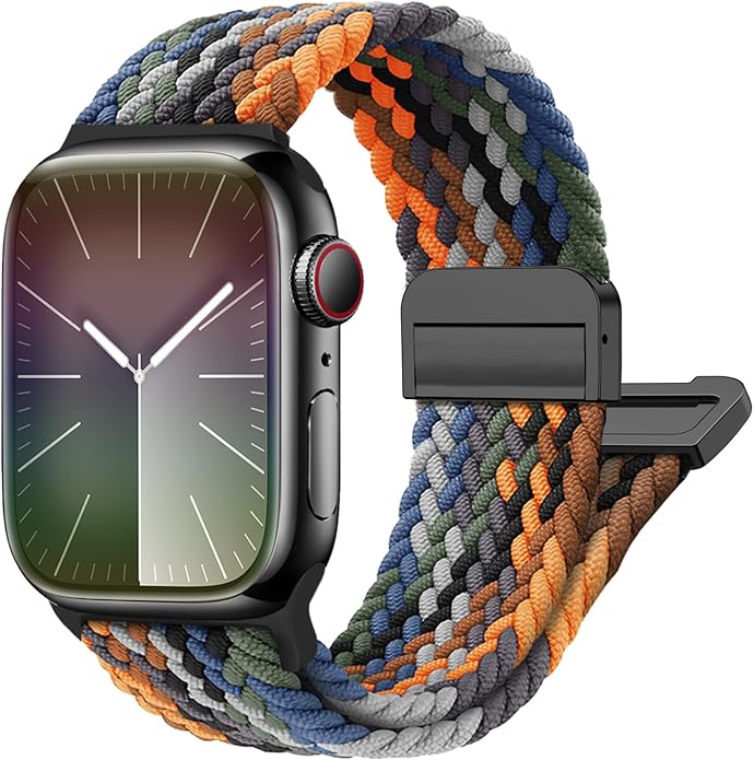 Magnetic Braided Stretchy Loop - Compatible with Apple Watch Band 42mm 46mm 40mm 41mm 44mm 45mm 38mm Ultra 3/2 49mm Women Men,Elastic Woven Fabric Nylon Strap for iWatch 11 10 9 8 7 6 5 4 3 SE Ultra by SOLOLUPSmartwatchAccessories