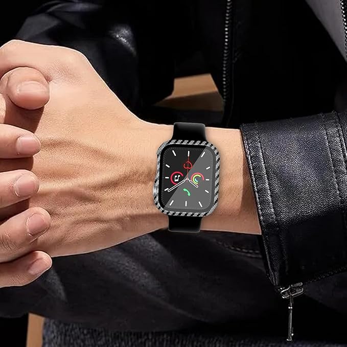 Hard Case for Apple Watch Series 9 Series 7 8 45mm [Full Protection], Built-in Screen Protector [Touch Sensitive] Slim Bumper Cover for iWatch S9/S8/S7 Accessories 45mm, Carbon Fiber - Image 6
