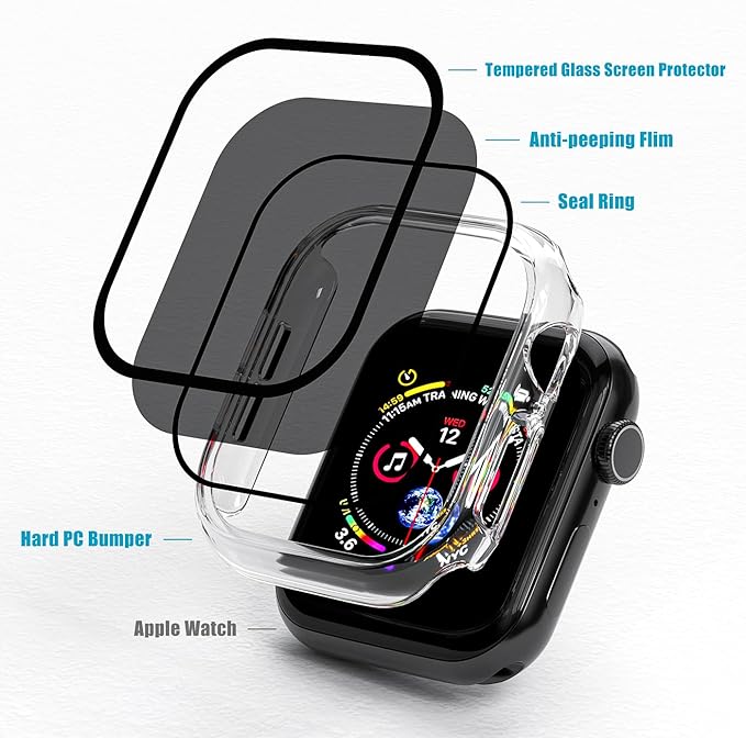 2 Pack Privacy Case for Apple Watch Screen Protector, Anti-Spy Tempered Glass Film Apple Watch Cover Hard PC Case Bumper for iWatch Series 11 Series 10 - Clear/Clear 42mm - Image 4