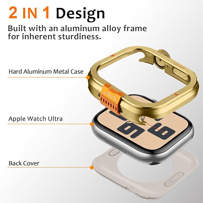 Amizee Metal Case Compatible with Apple Watch SE 3/2/1 Series 6/5/4 44mm with Back Cover, Rugged Protective Bumper Cover for iWatch 44mm, Gold - Image 5