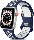 Lerobo Compatible with Apple Watch Band Series 9 8 7 41mm Band SE 40mm 38mm 11 42mm Women Men, Soft Silicone Replacement Sport Band for iWatch SE 3 2 Series 10 6 5 4 3 2 1, Midnightblue/White by Lerobo