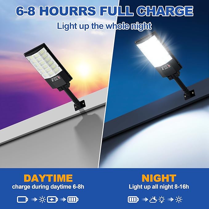 Solar Street Lights Outdoor, Waterproof Motion Sensor Solar Lights with Remote Control, 6500K Dusk to Dawn Parking Lot Flood Light for Outside Garage Yard, 8 Pack - Image 2