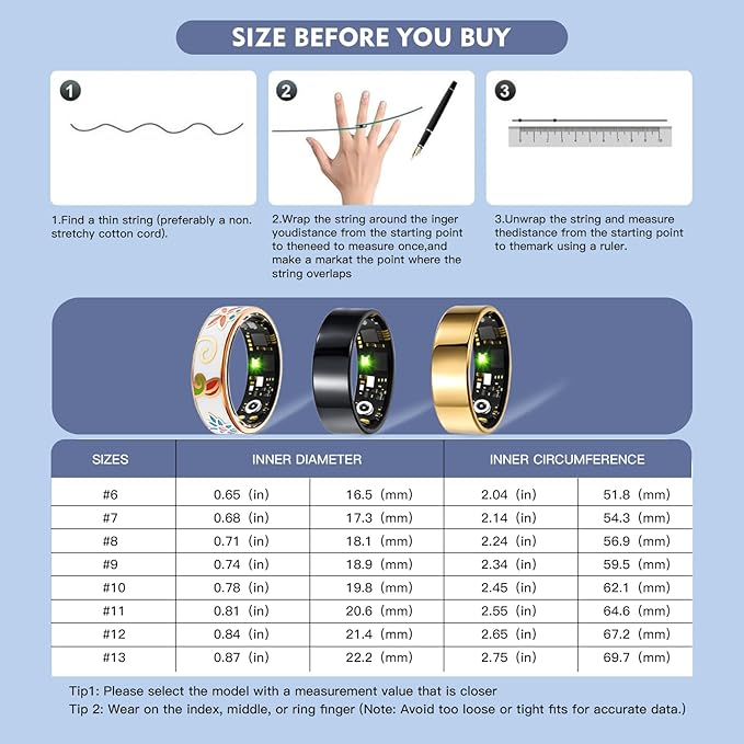 Smart Ring Health Tracker for Women Men, Sleep Tracker with Heart Rate,SpO₂,Blood Pressure, Fitness Ring for Activity Monitoring, No Subscription, Step Tracker Ring for ios&Android (Gold, #11) - Image 5