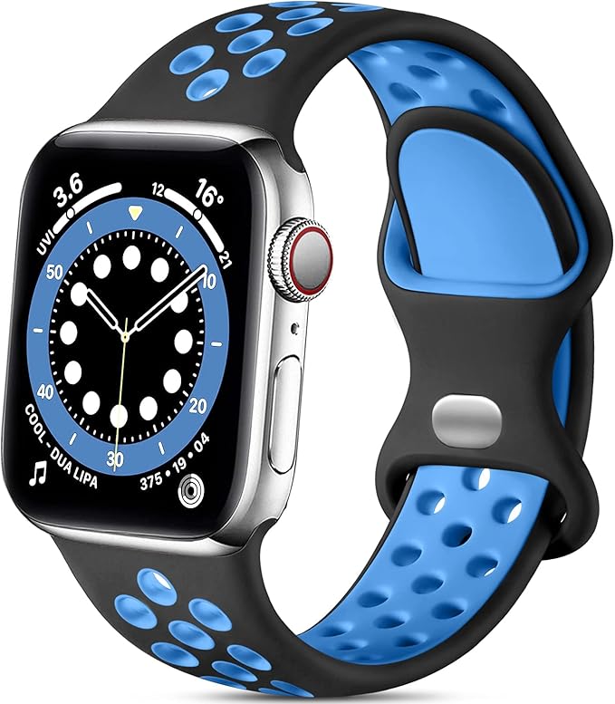 Lerobo Bands Compatible with Apple Watch Band 45mm 44mm 42mm 46mm 49mm Women Men, Breathable Sport Soft Silicone Replacement for iWatch Ultra SE 3 2 1 Series 11 10/9/8/7/6/5/4/3/2/1,Black/Blue - Image 9