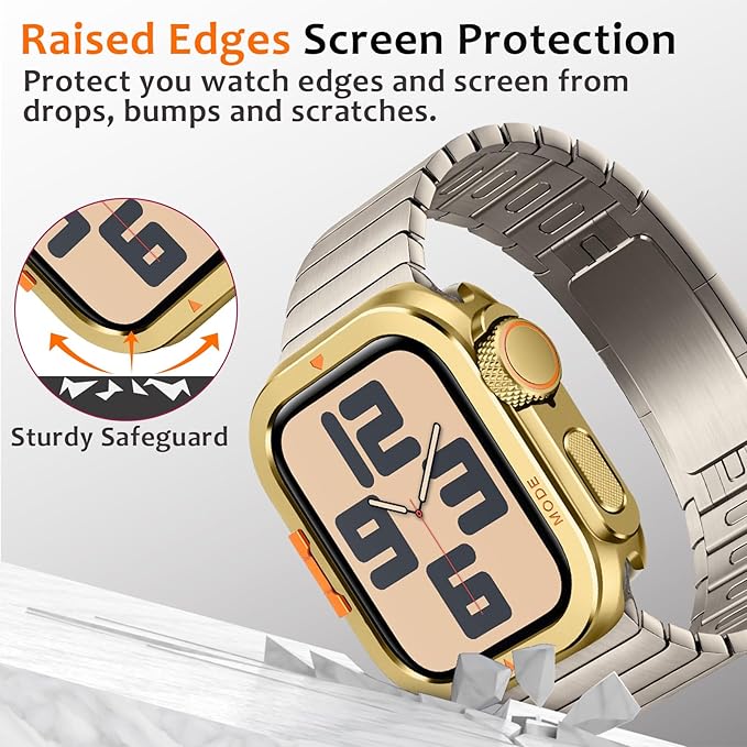 Amizee Metal Case Compatible with Apple Watch SE 3/2/1 Series 6/5/4 44mm with Back Cover, Rugged Protective Bumper Cover for iWatch 44mm, Gold - Image 3