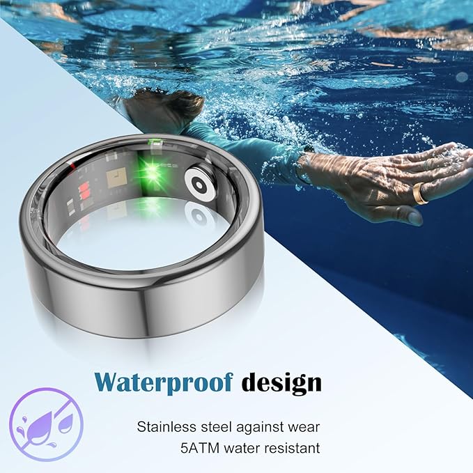Smart Health Ring for Women Men,Fitness Tracker Smart Ring with Heart Rate,Sleep Monitor,Blood Oxygen,Steps,IP68 Waterproof Up to 5-7 Days Battery Life for iOS Android,No App Fee(Silver,9) - Image 5