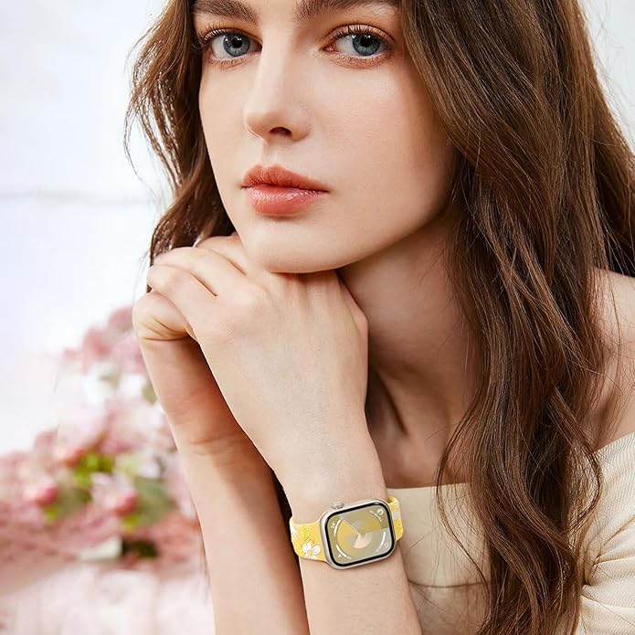 Witzon Floral Band Compatible with Apple Watch Bands For Women 40mm 41mm 38mm 42mm 44mm 45mm 46mm 49mm, Engraved Cute Flower Silicone Dressy Strap for iWatch Series 11 10 9 8 7 6 5 4 3 2 SE Ultra - Image 5