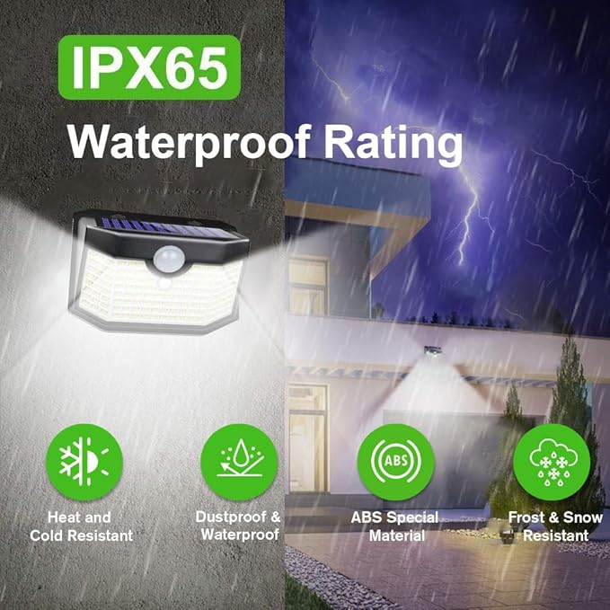HMCITY Solar Lights Outdoor 120 LED 3 Lighting Modes,Motion Sensor Wall Lights, IP65 Waterproof Solar Powered Wall Lights for Garden Deck Lights (Front Button 4Packs, Black Shell-Daylight White) - Image 3