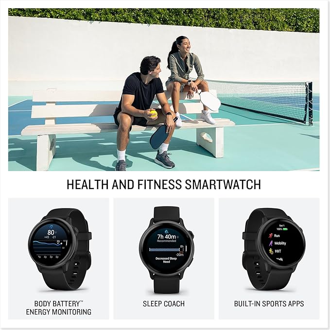 Garmin vivoactive 6 (Slate/Black) Fitness GPS Smartwatch Bundle - AMOLED Health Watch, 11-Day Battery Life, Body Battery, Music Storage with PlayBetter Screen Protectors & Portable Charger - Image 3
