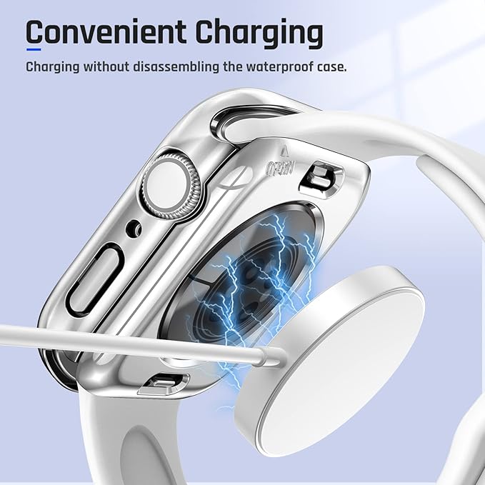 Goton 2 in 1 Waterproof Case for Apple Watch Series 9 8 7 Screen Protector 45mm, 360 Protective Glass Face Cover Hard PC Bumper + Back Frame for iWatch Accessories 45 mm - Image 7