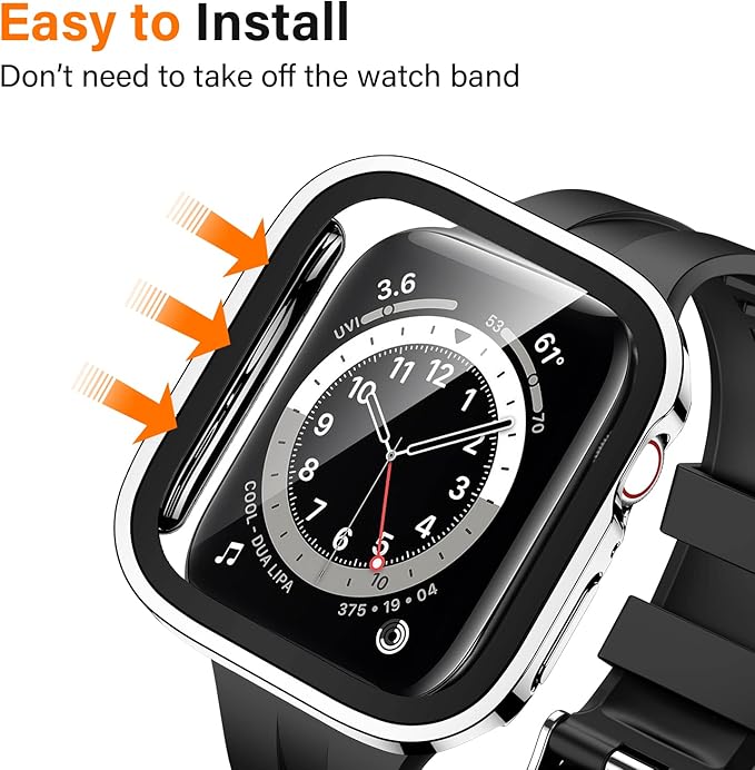 Amizee 2 Pack Compatible with Apple Watch Case SE 3/2/1 Series 6/5/4 44mm with Built-in Screen Protector, Ultra-Thin Hard PC Straight Edge Anti-Scratch Protective Cover for iWatch (Black/Silver) - Image 3