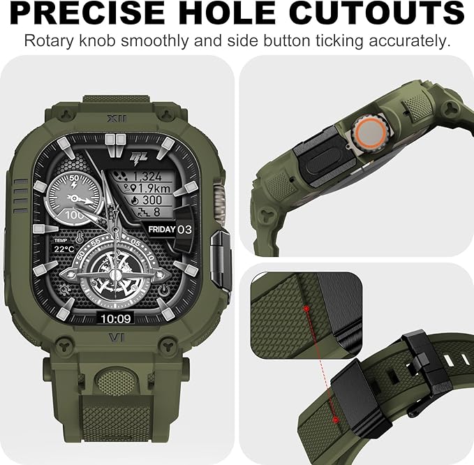 XYF Sport Smartwatch Cases with Band for Men, Rugged Shockproof Protective Metal Bumper Case,Compatible with Apple Watch Ultra 3/2/1 (49mm) Wristband with Screen Protector (49mm,Army Green) - Image 4
