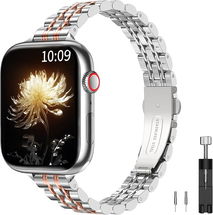 TiMOVO Metal Band Compatible with Apple Watch 46mm (Series 11/10) 49mm 45mm 44mm 42mm for Women (2025), Dressy Replacement Strap for Utrla 3/2/1, iWatch SE 3/2/1, Series 9/8/7/6/5/4/3/2/1, J Rose Gold by TiMOVO