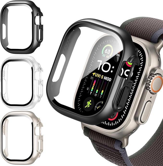 3 Pack Case Compatible with Apple Watch Ultra 3 2025 Ultra 2/1, Hard PC Screen Protector Built-in Tempered Glass Overall Protection Ultra-Thin Lightweight Scratch-Resistant Cover for iWatch 49mm by Unknown