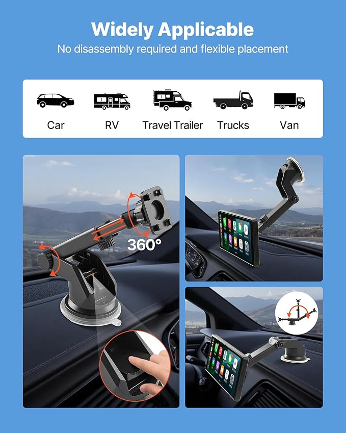 VEVOR Wireless Car Stereo, 10-Inch HD Portable Radio Touch Screen Compatible with Apple CarPlay and Android Auto, CarPlay Screen for Car with Voice Control, Mirror Link, Bluetooth, GPS Navigation - Image 6