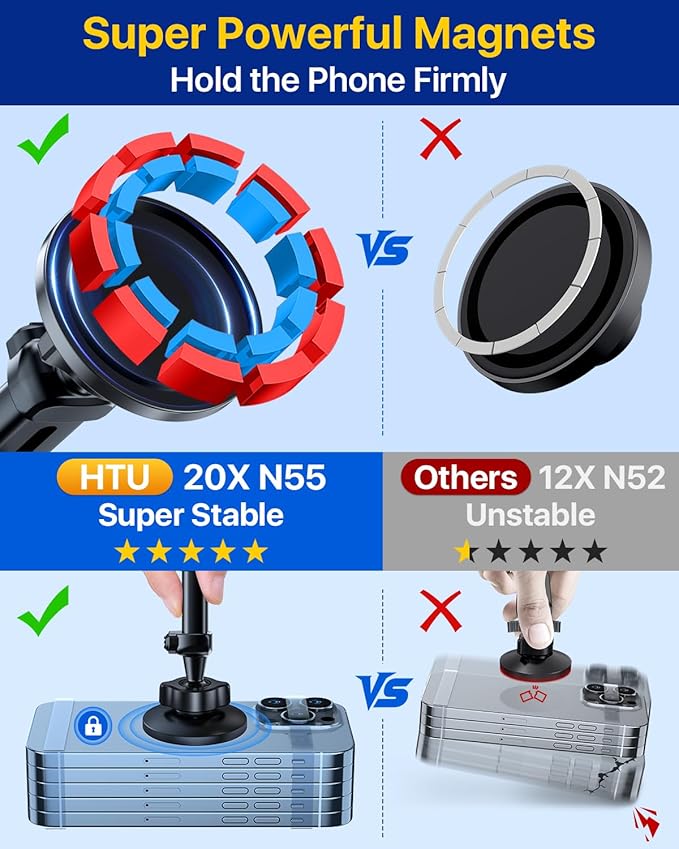 HTU 【Military-Grade】 for MagSafe Car Mount【Upgraded Strongest Suction】 Magnetic Phone Holder Cell Stand for Dashboard Windshield Vent,Truck Cradle for iPhone 17 Pro Max 16 15 14 13 12 Tesla, Black - Image 9