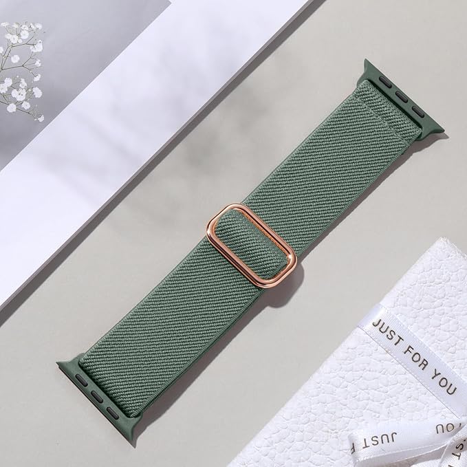 Maledan Braided Band Compatible with Apple Watch Band 40mm 44mm 45mm 41mm 38mm 49mm 42mm Women Men, Nylon Elastic Stretch Straps for iWatch SE & SE 2 Series 11 10 9 8 7 6 5 4 3 2 1/Ultra 3,Pine Green - Image 2