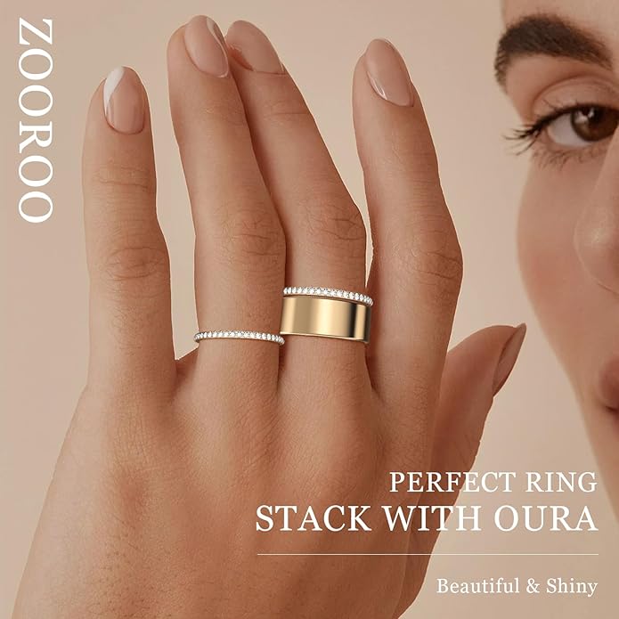 ZOOROO 2-Pack 14K Gold Plated Stacking Rings for Oura Ring Gen 4/Oura Ring Gen 3, Cubic Zirconia Simulated Diamond Oura Stack Rings for Women - Image 5
