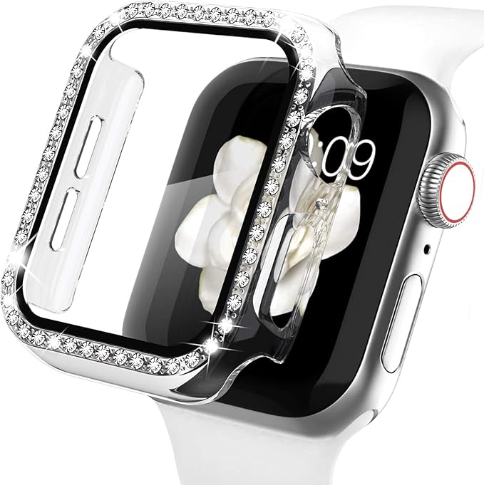Recoppa Compatible for Apple Watch Case with Screen Protector for Apple Watch 38mm Series 3/2/1, Bling Crystal Diamond Rhinestone Ultra-Thin Bumper Full Cover Protective Case for Women Girls iWatch by Recoppa