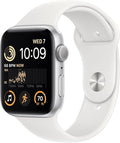 Apple Watch SE (2nd Gen) (GPS, 44mm) - Silver Aluminum Case with White Sport Band, M/L (Renewed) by Amazon+Renewed