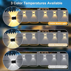 AUDLES Solar Fence Lights Outdoor, New Up Down Lighting Fence Lights Solar Powered with 3 Modes 3000K/4000K/6000K, IP65 Waterproof Solar Wall Light for Backyard Wall Pathway Deck Patio Decor - 8 Pack - Image 2