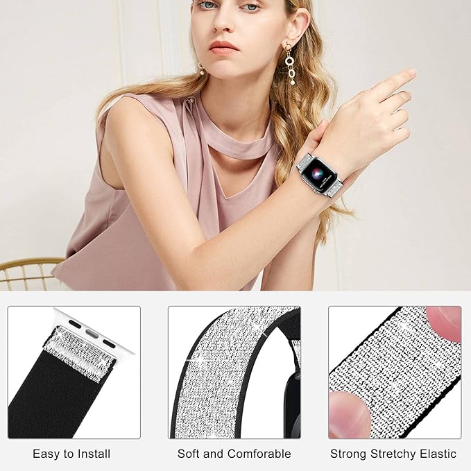 Stretchy Nylon Solo Loop Bands Compatible with Apple Watch 38mm 40mm 41mm 42mm 44mm 45mm 46mm 49mm Ultra 2 iWatch Series 11 10 9 8 7 SE 6 5 4 3 2 1 Strap,Sport Elastic Braided Women Men - Image 3