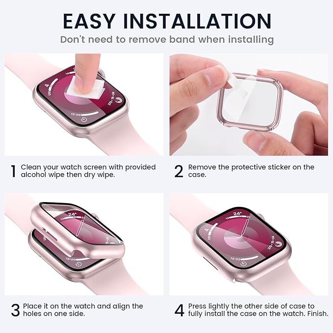 Tensea for Waterproof Apple Watch Screen Protector Case 40mm SE 3/SE 2nd Generation/SE/Series 6/5/4 Accessories, iWatch Protective PC Face Cover with Tempered Glass Film for Women Men, 40 mm - Image 7