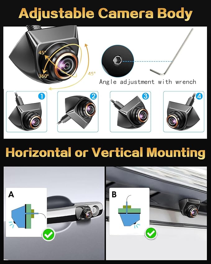 1080P AHD Backup Camera with 170° Wide Angle, 360° Rotatable, Night Vision, IP69K Waterproof - Front/Rear/Side View Reverse Camera for Trucks, Cars, SUVs (1080P) - Image 6