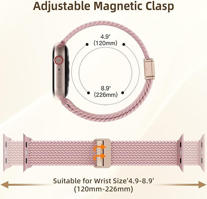 Braided Stretchy Bands Compatible with Apple Watch Bands 40mm 44mm 38mm 41mm 42mm 45mm 46mm 49mm Women Men, Soft Nylon Sport Strap with Magnetic Clasp for iWatch Series 11 10 9 8 SE 7 6 5 4 3 2 Ultra - Image 4