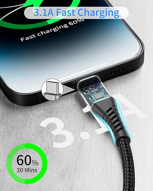 6 inch Short USB C Cable Fast Charging 2 Pack, 0.5ft USB A to USB C Cable Short USBC Cable Braided, 3A USB Type C Cable for iPhone 15 16 17 Pro Max, Samsung Galaxy S24 S23, Google Pixel, iPad - Image 5