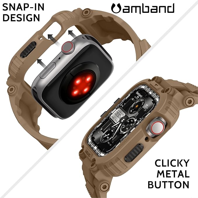 amBand Compatible with Apple Watch Series 9/8/7/6/5/4 & SE 3/2/1 41mm/40mm Band Case for Men, M1 Sport Rugged Case with Strap Military Protective Cover Bumper for iWatch 41/40 mm - Desert Tan - Image 4