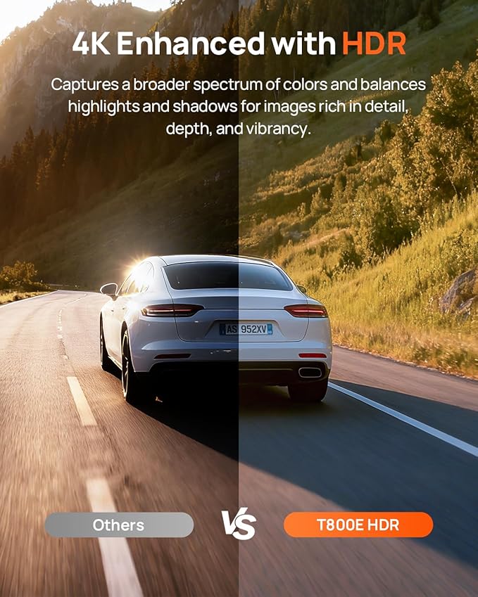 70mai 4K Dash Cam Front and Interior, 4K HDR Dash Camera with F1.55 Aperture, Wi-Fi 6, 24H Parking Surveillance, GPS, Loop Recording, 64GB Card Included, UHD Dashcam for Cars/Taxi/Uber/Lyft - Image 4