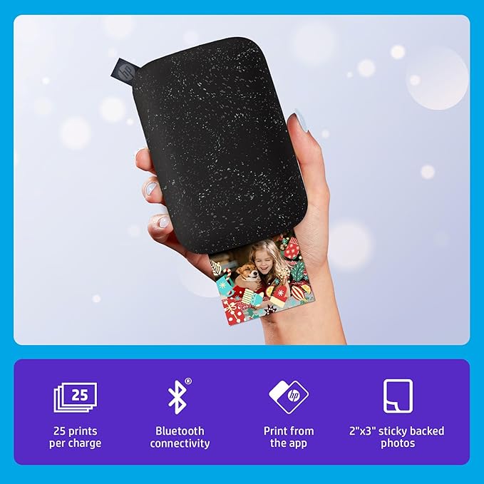 HP Sprocket Portable 2x3 Inch Instant Photo Printer (Black Noir) Print Pictures on Zink Sticky-Backed Paper From Your iOS & Android Device - Image 2