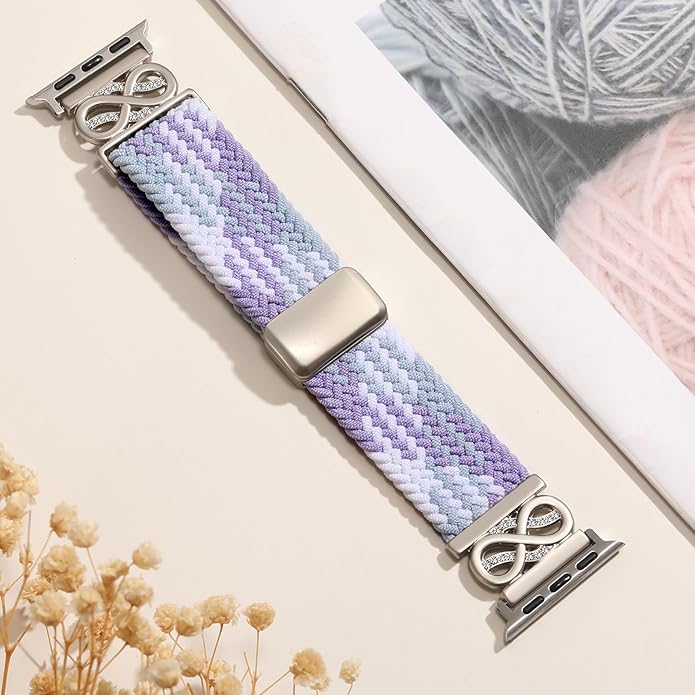 Dirrelo Braided Magnetic Stretchy Nylon Band Compatible for Apple Watch Bands Women 40/41/38/42/44/45/46/49mm, Designer Dressy Infinity Elastic Strap for iWatch Series 11 10 9 8 7 6 5 4 SE/Ultra 3 2 1 - Image 6