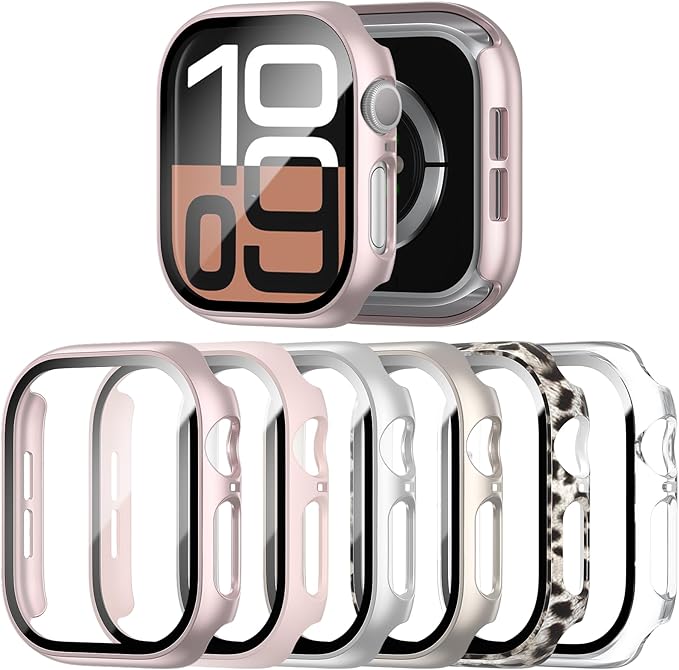6 Pack Case with Tempered Glass Screen Protector for Apple Watch Series 11(2025) Series 10 46mm(2024), Hard PC Ultra-Thin Scratch Resistant Protective Face Cover for iWatch Series 10 11 46mm by Landhoo
