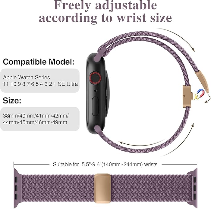 Braided Stretchy Band Compatible with Apple Watch Bands 38mm 40mm 41mm 42mm 44mm 45mm 46mm 49mm Women Men, Soft Nylon Solo Loop Magnetic Sport Strap for iWatch Series 11 10 9 8 7 6 5 4 3 2 1 SE Ultra - Image 2