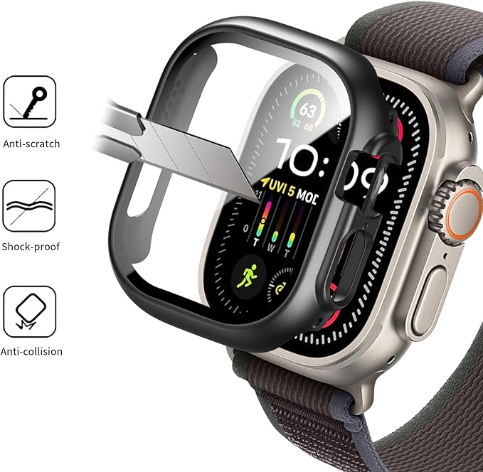 3 Pack Case Compatible with Apple Watch Ultra 3 2025 Ultra 2/1, Hard PC Screen Protector Built-in Tempered Glass Overall Protection Ultra-Thin Lightweight Scratch-Resistant Cover for iWatch 49mm - Image 3