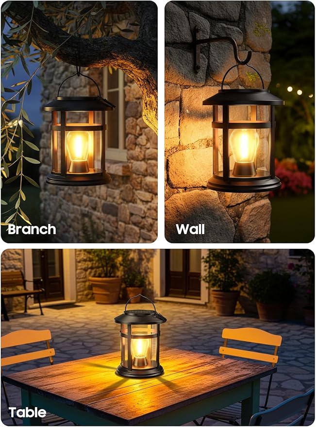 Solar Lantern Outdoor Waterproof, 4 Pack Bright Hanging Solar Lights for Outside Decorative, Upgraded Solar Powered Lanterns LED Lighting for Garden Patio Porch Decor Gifts (Warm Light) - Image 6