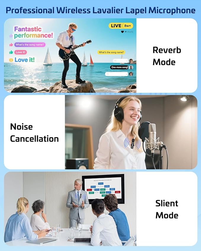 Wireless Lavalier Lapel Microphone for iPhone – Mini Bluetooth Mic with Reverb, Portable Clip-on Mic for Video Recording, Vlogging, Podcast, Interviews, TikTok, YouTube - Image 4