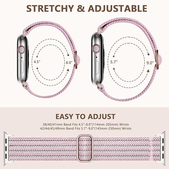 Braided Stretchy Band Compatible with Apple Watch Bands 38mm 40mm 41mm 42mm 44mm 45mm 46mm 49mm for Women Men, Adjustable Nylon Solo Loop Elastic Straps for iWatch Series 10 9 8 7 6 5 4 3 2 1 SE Ultra - Image 6