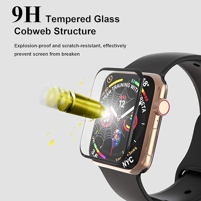 EWUONU [2 Pack Tempered Glass Screen Protector for Apple Watch 44mm SE 3/SE 2/ Series 6//5/4, 3D Full Coverage [Easy Installation Frame] Waterproof Bubble-Free HD Clear Film for iWatch 44mm - Image 3
