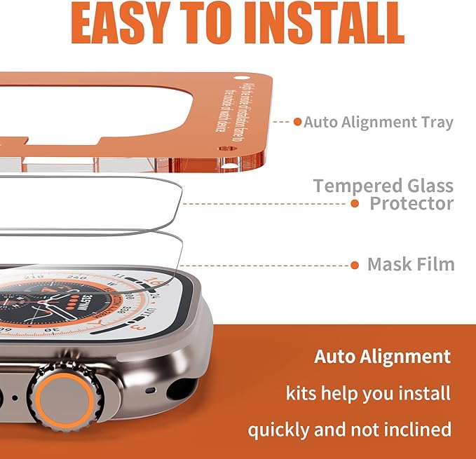 Smiling 3 Pack Screen Protector Compatible with Apple Watch Ultra 3/Ultra 2/Ultra 49mm and Auto-alignment Installation Frame, Anti-Scratch Tempered Glass Screen Protector, Bubble Free, Touch Sensitive - Image 2