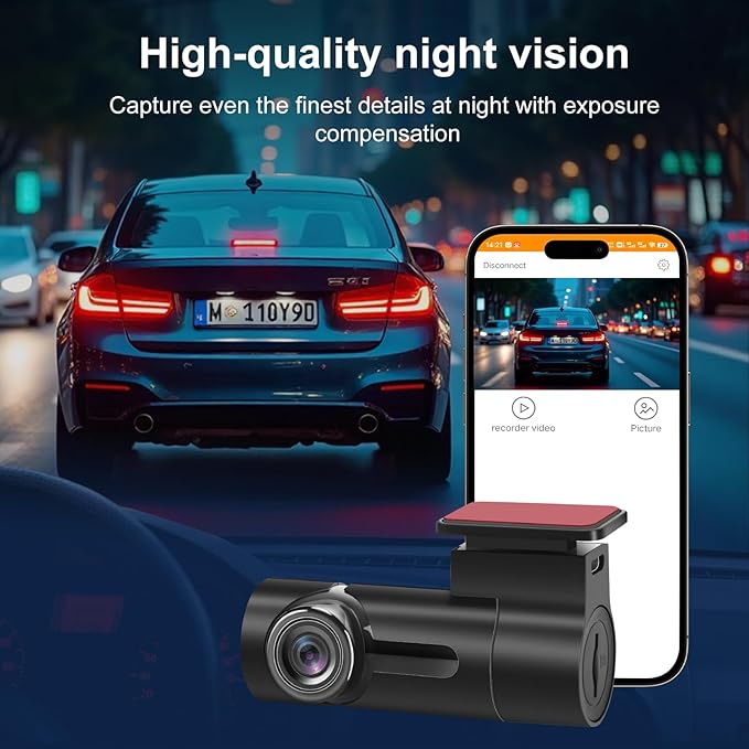 WiFi Dash Cam - Mini Dash Cam with Application Suitable for Car 1080P 140 ° Wide-Angle 24-Hour Parking Mode Car Camera Supports Up to 128GB - Image 4