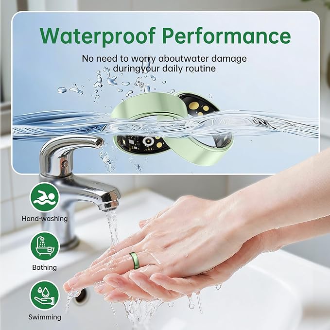 Smart Ring for Women & Men, Health Tracker Ring with Heart Rate, Blood Oxygen,Blood Pressure, IP68 Waterproof Fitness Ring, Sleep Tracker for iPhone and Android, No APP Fee (Green, 10#) - Image 5