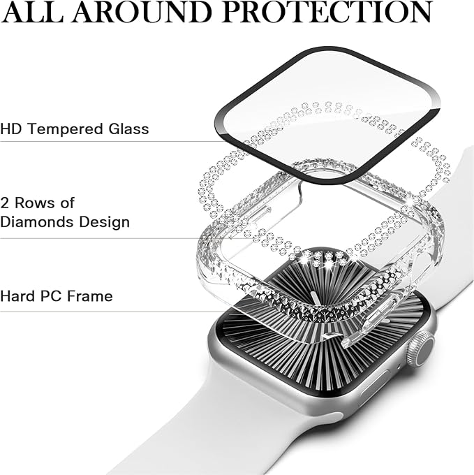 Adepoy Compatible for Apple Watch Case Series 11/10 46mm with Tempered Glass Screen Protector, Double Bling Case Crystal Diamonds Rhinestone Bumper Overall Hard PC Ultra Protective Cover For iWatch 46 - Image 3